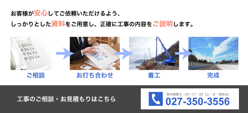 お客様が安心してご依頼いただけるよう、しっかりとした資料をご用意し、正確に工事の内容をご説明します。